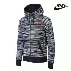 Nike AW77 FT AOP Speed Black/White Stripe Zip Kanga Pocket Hooded Jacket (L)